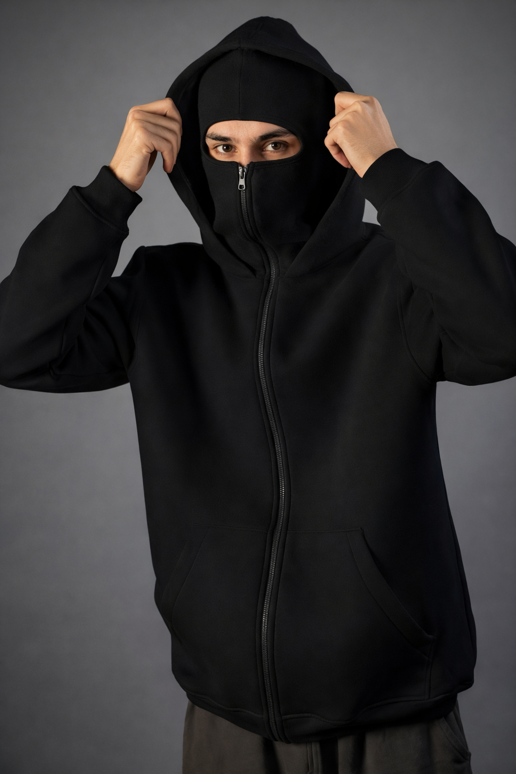 🔥 Premium Men's Full Sleeves Zipper Hoodie with Mask